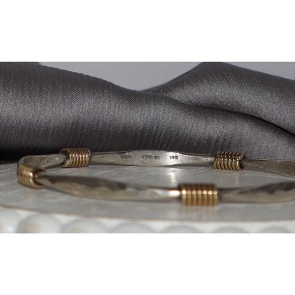 Retired James Avery 925 & 14k Kalahari Hammered Bangle Bracelet 14.2G/7.5in/4.5m - Picture 3 of 4